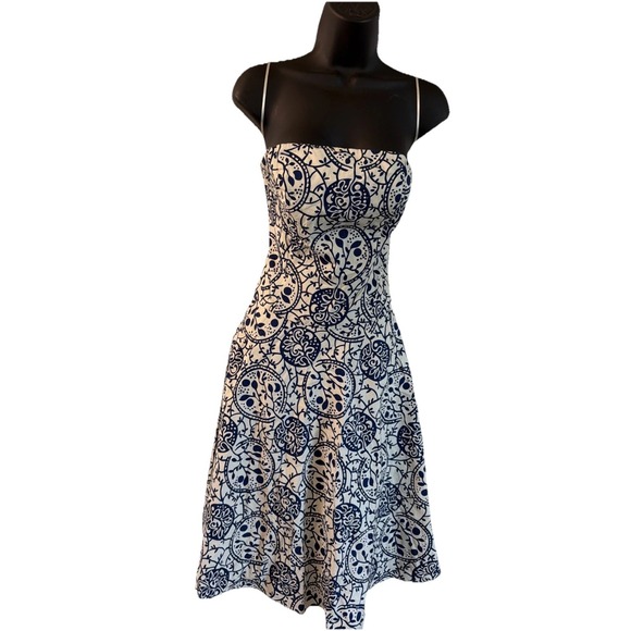 Tabitha Dresses & Skirts - Tabitha Simmons Blue White Paisley Midi Dress Bustier Fit Flare Designer Sz 2